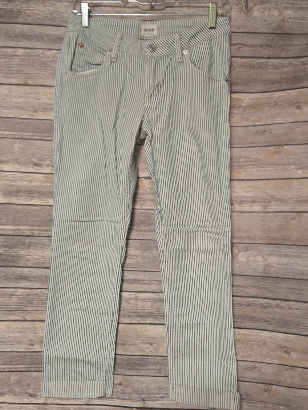 Hudson Jeans Blue and White Pinstripe Straight Leg Jeans